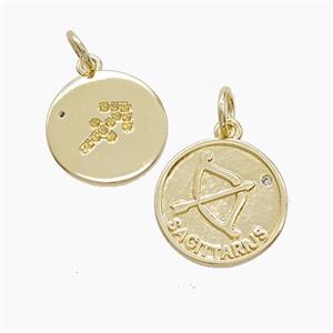Zodiac Sagittarius Copper Pendant Pave Zirconia Gold Plated, approx 16mm [FN53371]