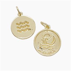 Zodiac Aquarius Copper Pendant Pave Zirconia Gold Plated, approx 16mm [FN53373]