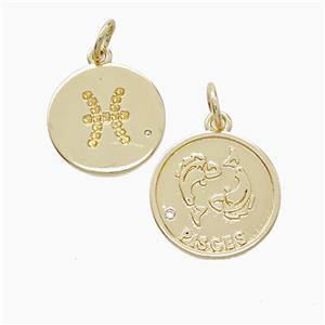 Zodiac Pisces Copper Pendant Pave Zirconia Gold Plated, approx 16mm [FN53374]