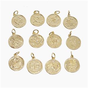 Copper Zodiac Pendant Pave Zirconia Gold Plated Mixed, approx 16mm [FN53375]