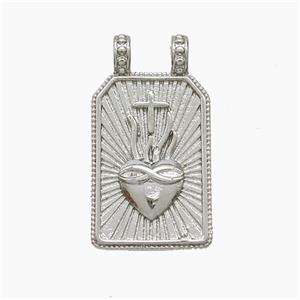 Copper Heart Pendant 2loops Rectangle Cross Platinum Plated, approx 13-24mm [FN53389]