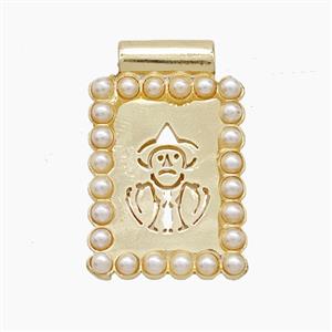 Copper Human Pendant Pave Resin Hollow Rectangle Gold Plated, approx 14.5-22mm [FN53397]