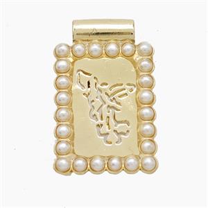 Copper Fairy Pendant Pave Resin Hollow Rectangle Gold Plated, approx 14.5-22mm [FN53404]