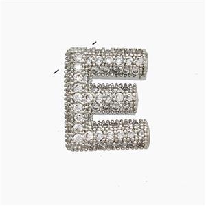 Copper Letter-E Pendant Pave Zirconia Platinum Plated, approx 10-13mm [FN53462]