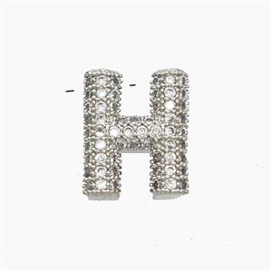 Copper Letter-H Pendant Pave Zirconia Platinum Plated, approx 10-13mm [FN53465]