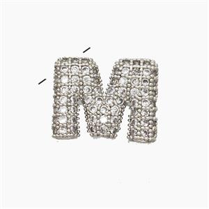 Copper Letter-M Pendant Pave Zirconia Platinum Plated, approx 10-13mm [FN53470]