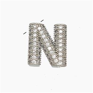 Copper Letter-N Pendant Pave Zirconia Platinum Plated, approx 10-13mm [FN53471]
