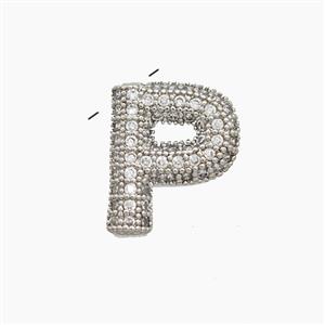 Copper Letter-P Pendant Pave Zirconia Platinum Plated, approx 10-13mm [FN53473]