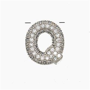 Copper Letter-Q Pendant Pave Zirconia Platinum Plated, approx 10-13mm [FN53474]