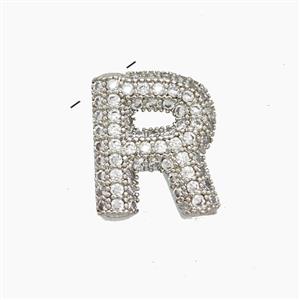 Copper Letter-R Pendant Pave Zirconia Platinum Plated, approx 10-13mm [FN53475]