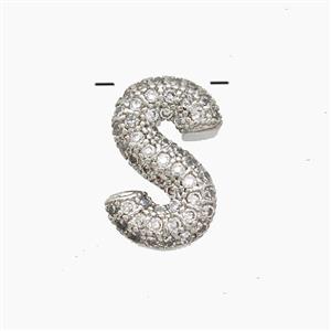 Copper Letter-S Pendant Pave Zirconia Platinum Plated, approx 10-13mm [FN53476]