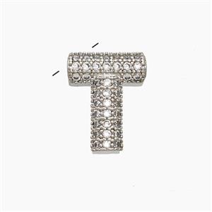 Copper Letter-T Pendant Pave Zirconia Platinum Plated, approx 10-13mm [FN53477]