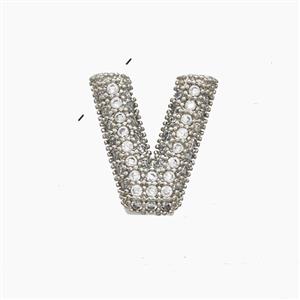 Copper Letter-V Pendant Pave Zirconia Platinum Plated, approx 10-13mm [FN53479]