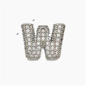 Copper Letter-W Pendant Pave Zirconia Platinum Plated, approx 10-13mm [FN53480]