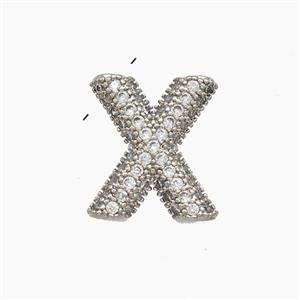 Copper Letter-X Pendant Pave Zirconia Platinum Plated, approx 10-13mm [FN53481]