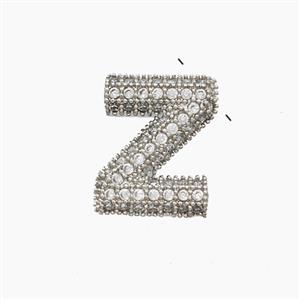 Copper Letter-Z Pendant Pave Zirconia Platinum Plated, approx 10-13mm [FN53483]