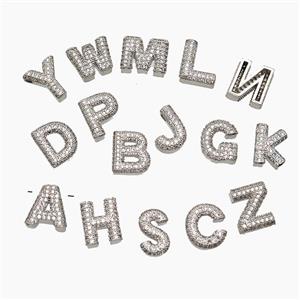 Copper Alphabet Pendant Pave Zirconia Mixed Letters Platinum Plated, approx 10-13mm [FN53484]
