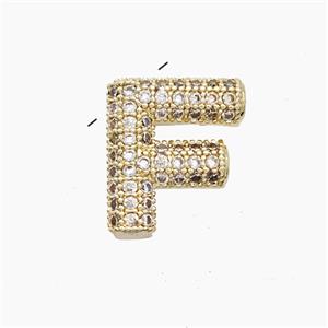 Copper Letter-F Pendant Pave Zirconia Gold Plated, approx 10-13mm [FN53490]