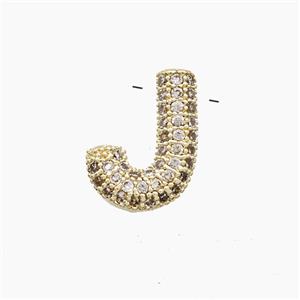 Copper Letter-J Pendant Pave Zirconia Gold Plated, approx 10-13mm [FN53494]