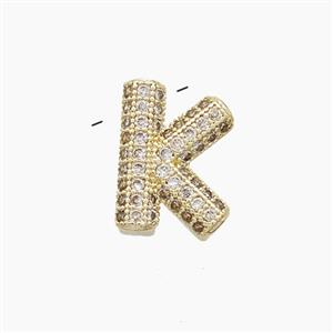 Copper Letter-K Pendant Pave Zirconia Gold Plated, approx 10-13mm [FN53495]