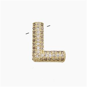 Copper Letter-L Pendant Pave Zirconia Gold Plated, approx 10-13mm [FN53496]