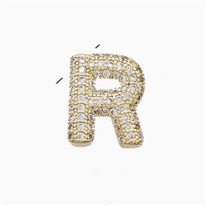 Copper Letter-R Pendant Pave Zirconia Gold Plated, approx 10-13mm [FN53502]