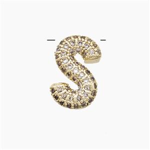 Copper Letter-S Pendant Pave Zirconia Gold Plated, approx 10-13mm [FN53503]