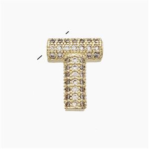 Copper Letter-T Pendant Pave Zirconia Gold Plated, approx 10-13mm [FN53504]