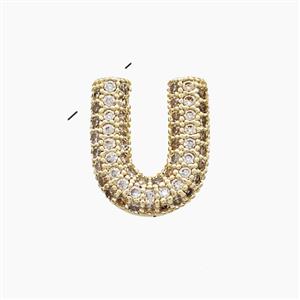 Copper Letter-U Pendant Pave Zirconia Gold Plated, approx 10-13mm [FN53505]
