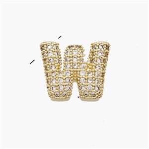 Copper Letter-W Pendant Pave Zirconia Gold Plated, approx 10-13mm [FN53507]