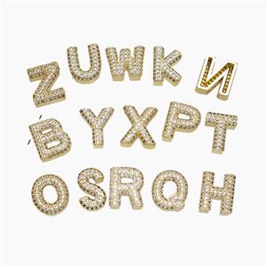 Copper Alphabet Pendant Pave Zirconia Mix Letters Gold Plated, approx 10-13mm [FN53511]