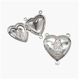 Copper Heart Locket Pendant Jesus 3loops Platinum Plated, approx 19mm [FN53569]