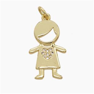 Copper Kids Girls Pendant Pave Zirconia 18K Gold Plated, approx 12-20mm [FN53579]