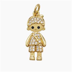 Copper Kids Boy Pendant Pave Zirconia 18K Gold Plated, approx 9-21mm [FN53581]