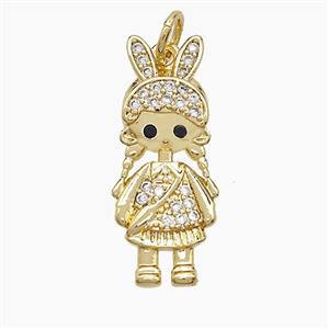 Copper Kids Girls Pendant Pave Zirconia 18K Gold Plated, approx 9-23mm [FN53582]