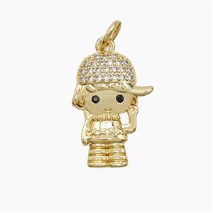 Copper Kids Boy Pendant Pave Zirconia 18K Gold Plated, approx 13-18mm [FN53583]