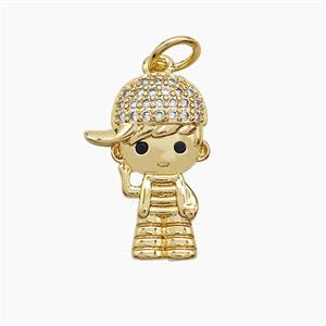 Copper Kids Boy Pendant Pave Zirconia 18K Gold Plated, approx 12-18mm [FN53584]