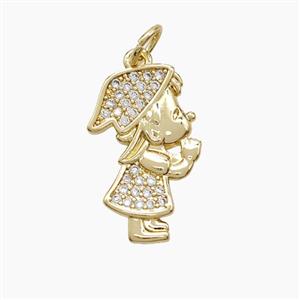 Copper Kids Boy Pendant Pave Zirconia 18K Gold Plated, approx 12-19mm [FN53585]