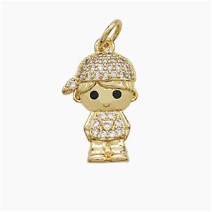 Copper Kids Boy Pendant Pave Zirconia 18K Gold Plated, approx 11-16mm [FN53588]