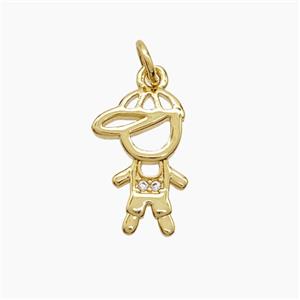 Copper Kids Boy Pendant Pave Zirconia 18K Gold Plated, approx 10-16mm [FN53589]