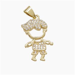 Copper Kids Boy Pendant Pave Zirconia 18K Gold Plated, approx 13-18mm [FN53599]