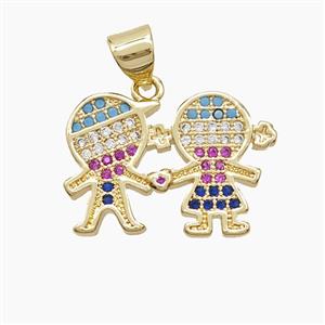 Copper Kids Pendant Pave Zirconia 18K Gold Plated, approx 13-19mm [FN53602]