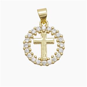 Copper Cross Pendant Pave Zirconia 18K Gold Plated, approx 15.5mm [FN53636]