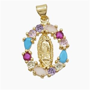 Copper Jesus Pendant Pave Zirconia 18K Gold Plated, approx 17-21mm [FN53639]