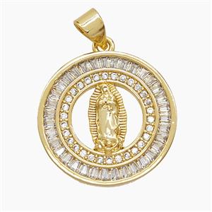 Copper Virgin Mary Pendant Pave Zirconia 18K Gold Plated, approx 20mm [FN53640]