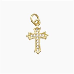 Copper Cross Pendant Pave Zirconia 18K Gold Plated, approx 10-13mm [FN53641]