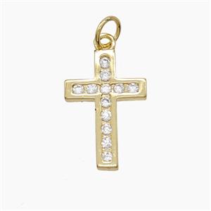 Copper Cross Pendant Pave Zirconia 18K Gold Plated, approx 12-18mm [FN53642]