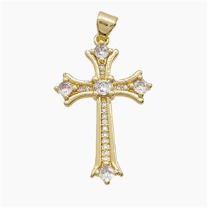 Copper Cross Pendant Pave Zirconia 18K Gold Plated, approx 20-30mm [FN53643]