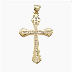Copper Cross Pendant Pave Zirconia 18K Gold Plated, approx 20-30mm [FN53644]