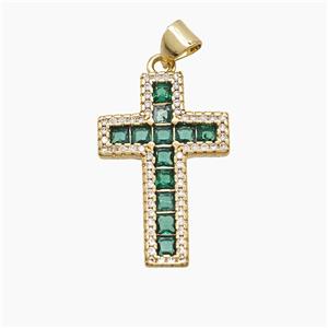 Copper Cross Pendant Pave Zirconia Crystal Glass 18K Gold Plated, approx 16-25mm [FN53645]